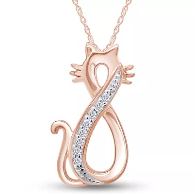 1/10 Ct Round Cut Diamond Cat Infinity Pendant Necklace 14K Rose Gold Plated • $81.77