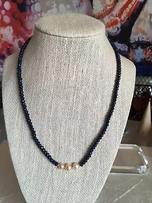 Beaded Blue Sapphire & Pink South Sea Pearl Necklace YGP 14-15g 70-75 Ctw • $92.73