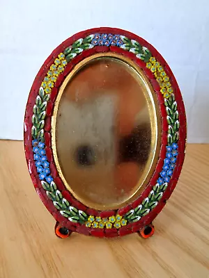 Vintage Photo Picture Frame Italian Micro Mosaic Millefiori Red Oval 3x4  • $29.99