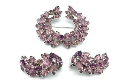 1950s UNSGD MITCHELL MAER DIOR Amethyst & Lilac Rhinestone Brooch & Earrings Set • $649.95