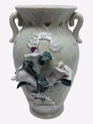  Capodimonte Porcelain Flower Pink Rose & Lace Bud Vase UNMARKED Jar Antique  • £20.90