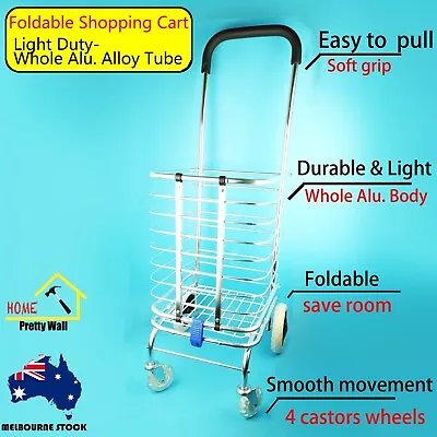 Foldable Shopping Cart Folding Trolley Hand Industrial Shop Grocery Wheels Carry • $59.50