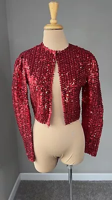 Vintage Red Sequin Puff Sleeve Cropped Blazer Jacket Women's XS • $39.99
