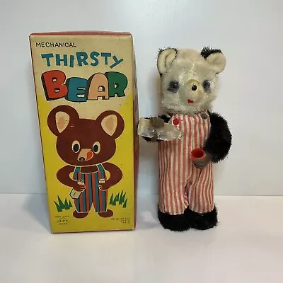 Vintage Nice Tin Toy By ALps Mechanical Thirsty Bear Windup Rare  Works Good! • $89.70