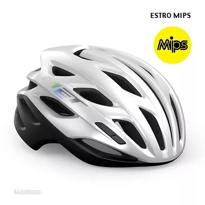 MET ESTRO MIPS Road Cycling Helmet : WHITE HOLOGRAPHIC GLOSSY • $159