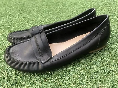 Ladies Fat Face Leather Black Loafer/moccasin Flat Shoes Uk Size 4 *VGC* • £22.99