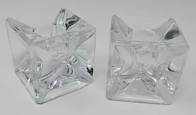 Two Vintage 24% Lead Crystal Cube Duo Candlestick Holders • $19.85