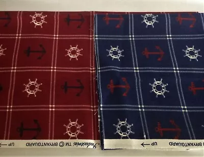 TWO 1/2 Yard Pieces NAUTICAL THEME FABRIC Bryant Industries Decorator RED BLUE • $18.98