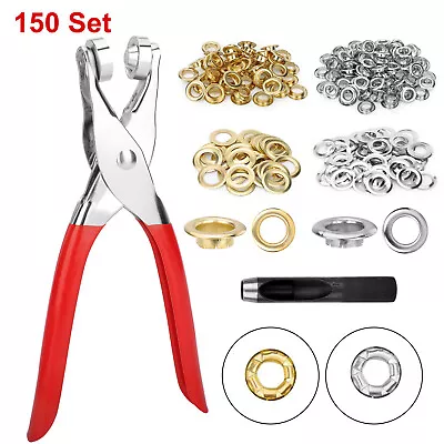 150 Set Grommet Eyelets Button Kit For Leather Craft With Hole Punch Pliers Tool • $18.98