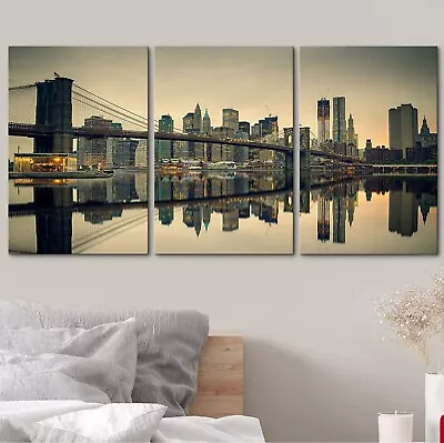 New York City 3 Piece Canvas Wall Art With Frame. Brooklyn Bridge And Manhattan. • $60