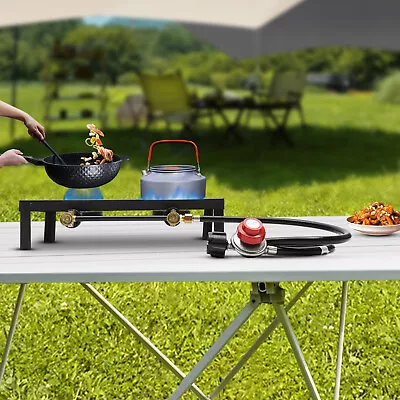 Camping BBQ Cooker Double Propane Gas Burner Stove Cooking With Regulator Hose • $38.95