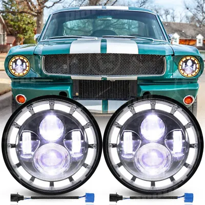 Ford Mustang 1965-1973 Halo 7  Inch Round LED Headlights Hi/Lo Beam Angel Eyes • $49.99