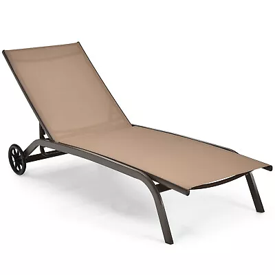 Patio Lounge Chair Chaise Adjustable Back Recliner With Wheels For Garden Brown • $109.99