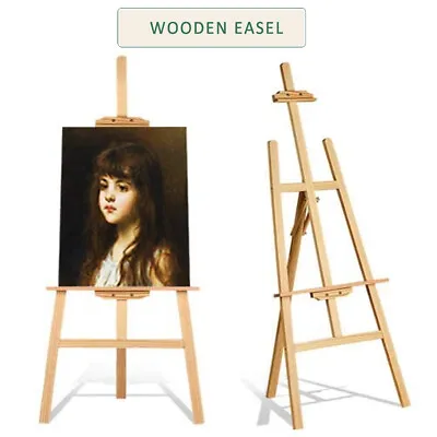 EASEL WOODEN STUDIO ARTIST CRAFT DISPLAY EASELS PINE WOOD LARGE A0 A1 A2 59/69in • £11.10