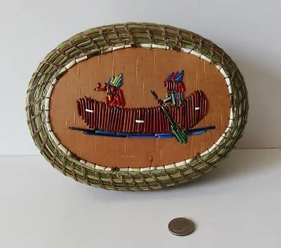 2 Wabanaki Men In Canoe;  Quill Oncoiled Sweetgrass Basket: Paul St John-Mohawk • $142.75