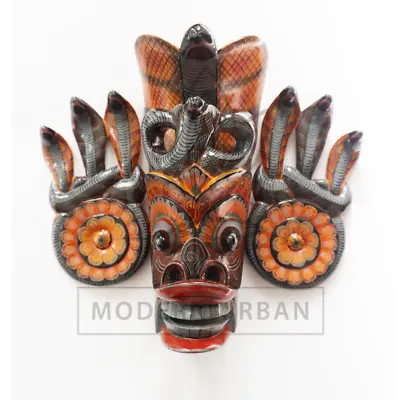 Sri Lankan Hand-Carved & Painted Traditional Hanging Wooden Mask Of NelumNaga   • $132.99