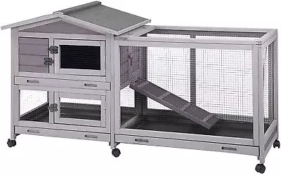 Rabbit Hutch Indoor 62  Rabbit Cage Outdoor Chicken Coop Guinea Pig C • $247.52