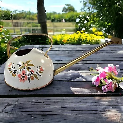 Vintage Mid Century Ohio Art Co Floral Watering Can Metal Decorative • $25