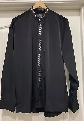 Barracuda Paris Brand Dress Shirt Band Collar Black Embroideried SZ M 15-15 1/2 • $17.99