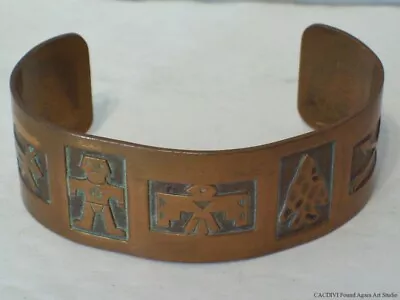 Southwestern Cuff Bracelet Thunderbird Tribal Story Iconography Solid Copper Vtg • $29.99