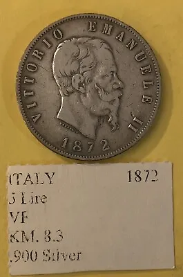 1872 Italy 5 Lire Coin .900 Silver • $39.99