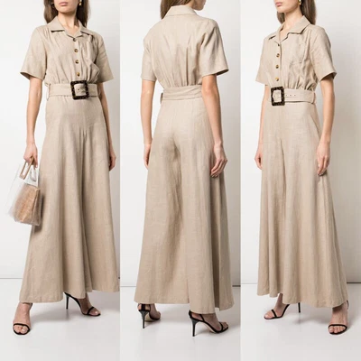 $115 • Buy STAUD Zissou Beige Wide Leg Flare Collared Button Detail Jumpsuit SZ 4 $300