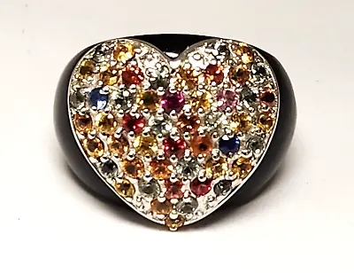 Sima K Multi Color Sapphire Heart Shape 925 Sterling Silver Ring Size 6.5 SKJ • $68