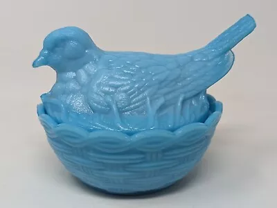 Bird Hen On Nest Turquoise Blue Slag Milk Glass Covered Candy Dish Spring ~ Mint • $35.97