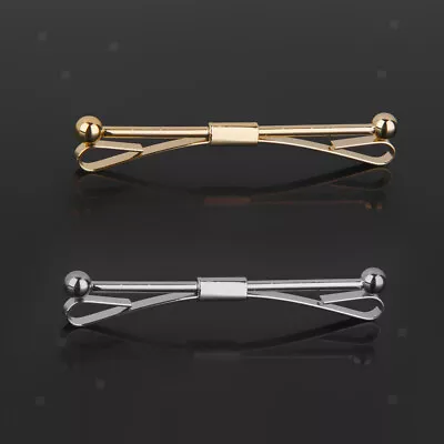 2Pcs Mens Neck Tie Shirt Pin Tie Bar Silver Gold Collar Clip Clasp Gifts • £6.24