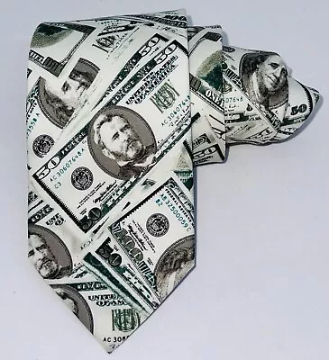 $50 & $100 Dollar Bill Money Ben Franklin  Mens Necktie Wild Tie Classic 57” • $14.99