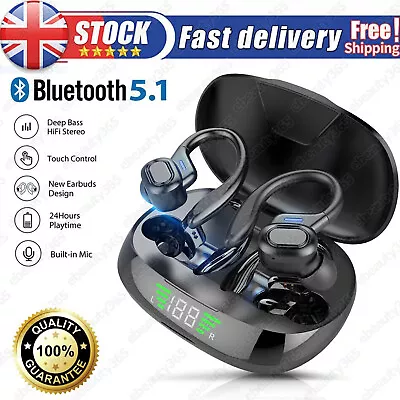 TWS Wireless Bluetooth Earphones Headphones Sports Ear Hook Running Bass Earbuds • £15.90
