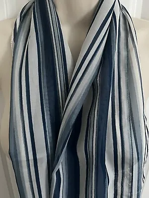 Cejon Striped Scarf Blue White Semi Sheer 62  X 12.5  Cute With Jeans Jacket • $6.99