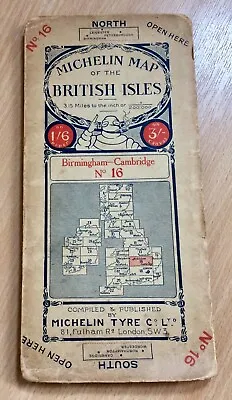 Vintage Michelin Map Of The British Isles No 16 - Birmingham To Cambridge • £6