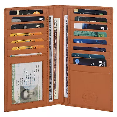 Leatherboss Genuine Leather Men Long Wallet Pockets ID Card Clutch Bifold Purse • $12.99