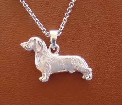 Small Sterling Silver Wire Hair Dachshund Standing Study Pendant • $65