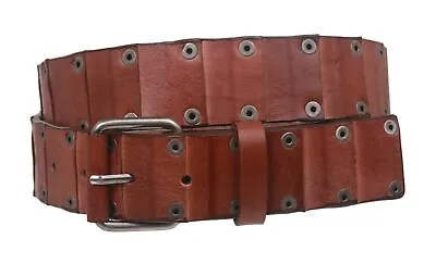 Snap On Oil-tanned Genuine Leather Studded Link Belt With Roller Buckle • $19.99