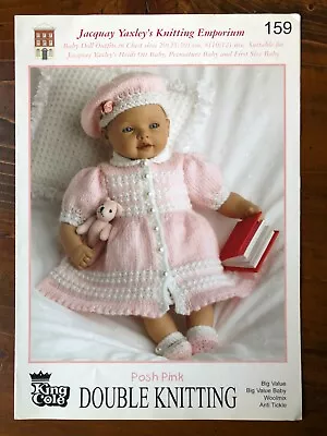 Jacquay Yaxley 159 Knitting Pattern Doll & Prem Baby Outfit 'Posh Pink' • £2.75