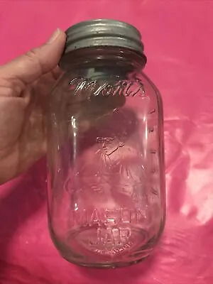 Vintage Original Mom's Mason Quart Glass Jar Embossed With Lid VGC • $13