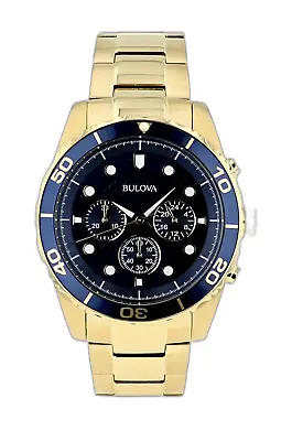 Bulovar Men's Chronometer Gold Tone Blue Dial Watch W/ Gold Tone Bracelet • £125