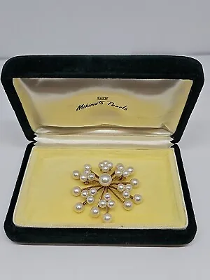 Vintage Mikimoto 14K Yellow Gold 31 Akoya Pearls Starburst Brooch In Box 12.4g • $899.99