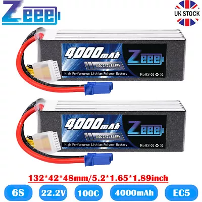 2x Zeee 6S Lipo Battery 4000mAh 22.2V 100C EC5 Softcase For RC Airplane Heli Car • £118.99
