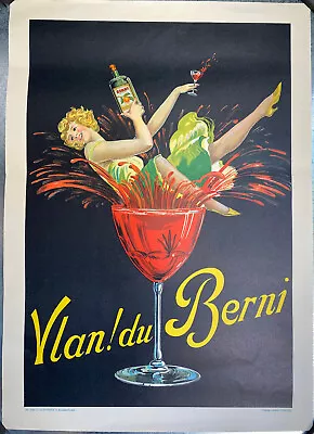 Vintage Original Belgian Aperitif Poster  Vlan Du Berni' Linen Backed • $150