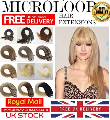 14''-24'' Double Drawn Micro Beads Ring Loop Human Remy Hair Extensions 1g/s UK • £25