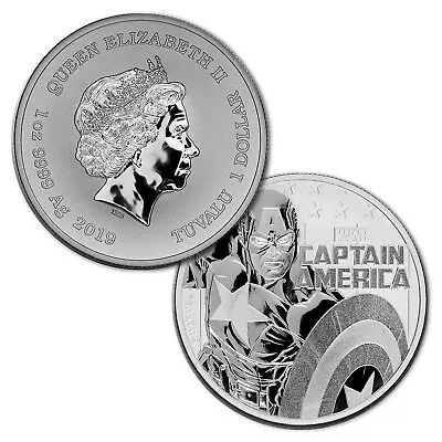 2019 Tuvalu Marvel Series Captain America Avengers 1 Oz .999 Silver Coin • $30