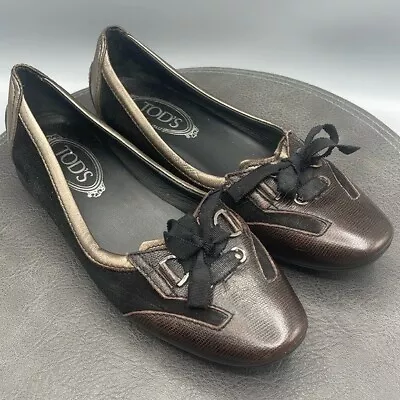 TODS Shoes Womens 8.5 EU 38.5 GOMMINO Driving Loafers Leather Flats Bronze • $88.88