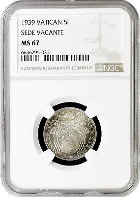 Vatican City 5 Lire 1939 NGC MS67  Sede Vacante  • $259