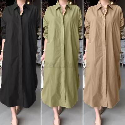 ZANZEA Women Plus Size Shirt Dress Kaftan Gown Plain Solid Basic Long Maxi Dress • $29.69