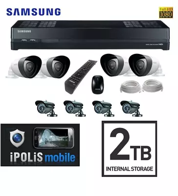 SAMSUNG TECHWIN SDH-P4021/UK 1080p HDTV 2TB Hybrid CCTV Kit 8 Cameras Security • £279