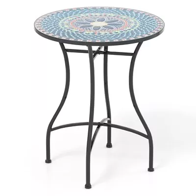 24'' Outdoor Patio Garden Mosaic Design Bistro Round Table W/ Ceramic Tile Top • $83.96