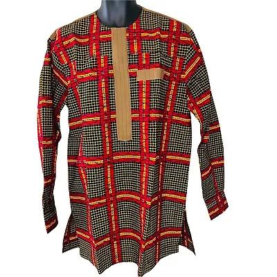 Red And Yellow African/ Nigerian Long Sleeve Senator Men Checker Shirt (3). • $50